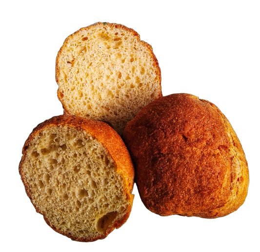 Dos panes de hamburguesa tipo brioche dorados y redondos de Germina Natura