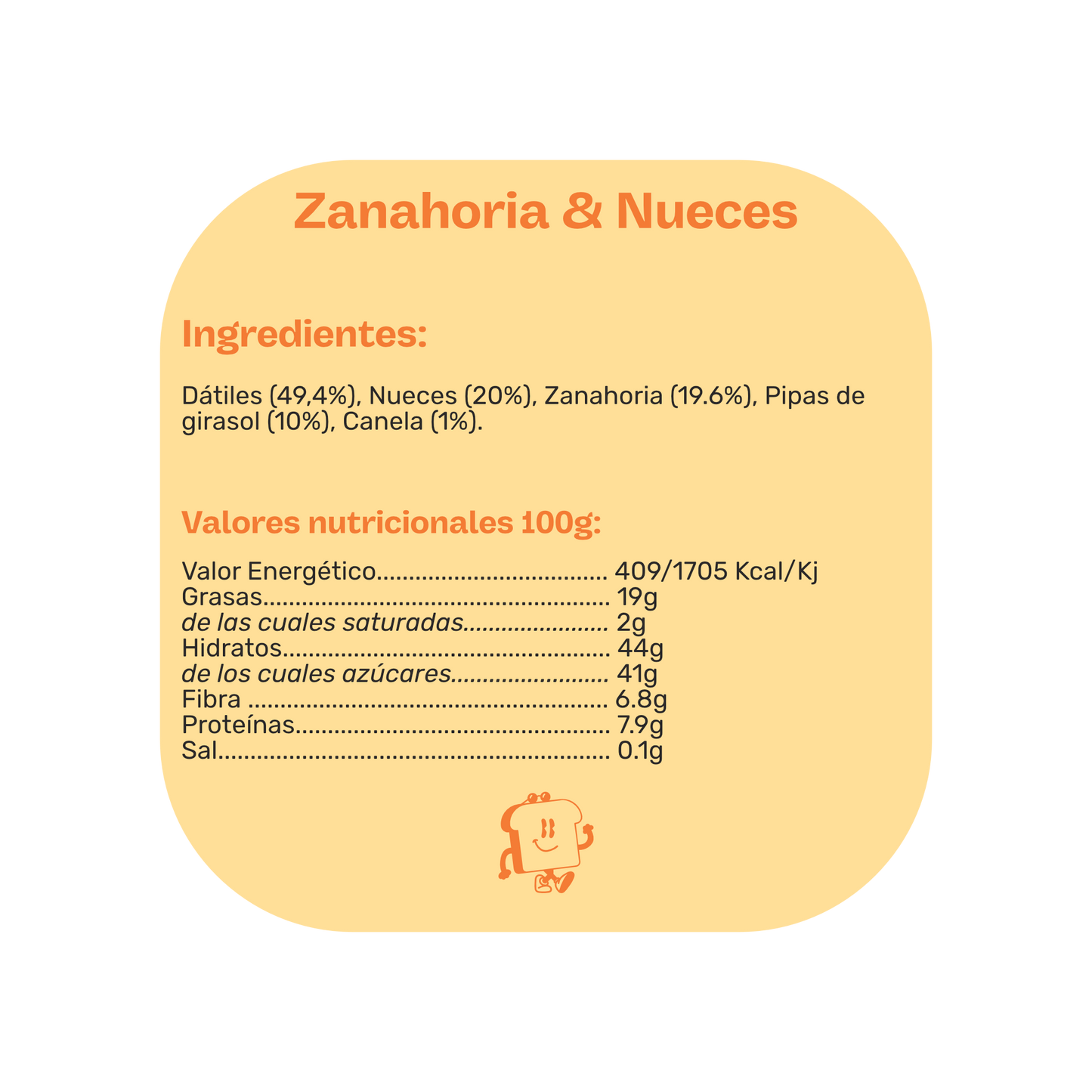 Información nutricional barrita zanahoria natruly